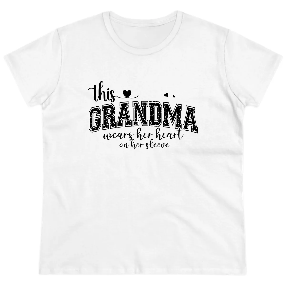 This Grandma Wears Her Heart On Her Sleeve Ladies Tee in White