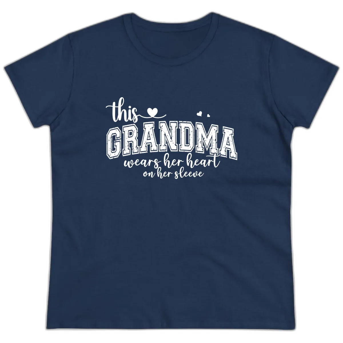 This Grandma Wears Her Heart On Her Sleeve Ladies Tee in Navy