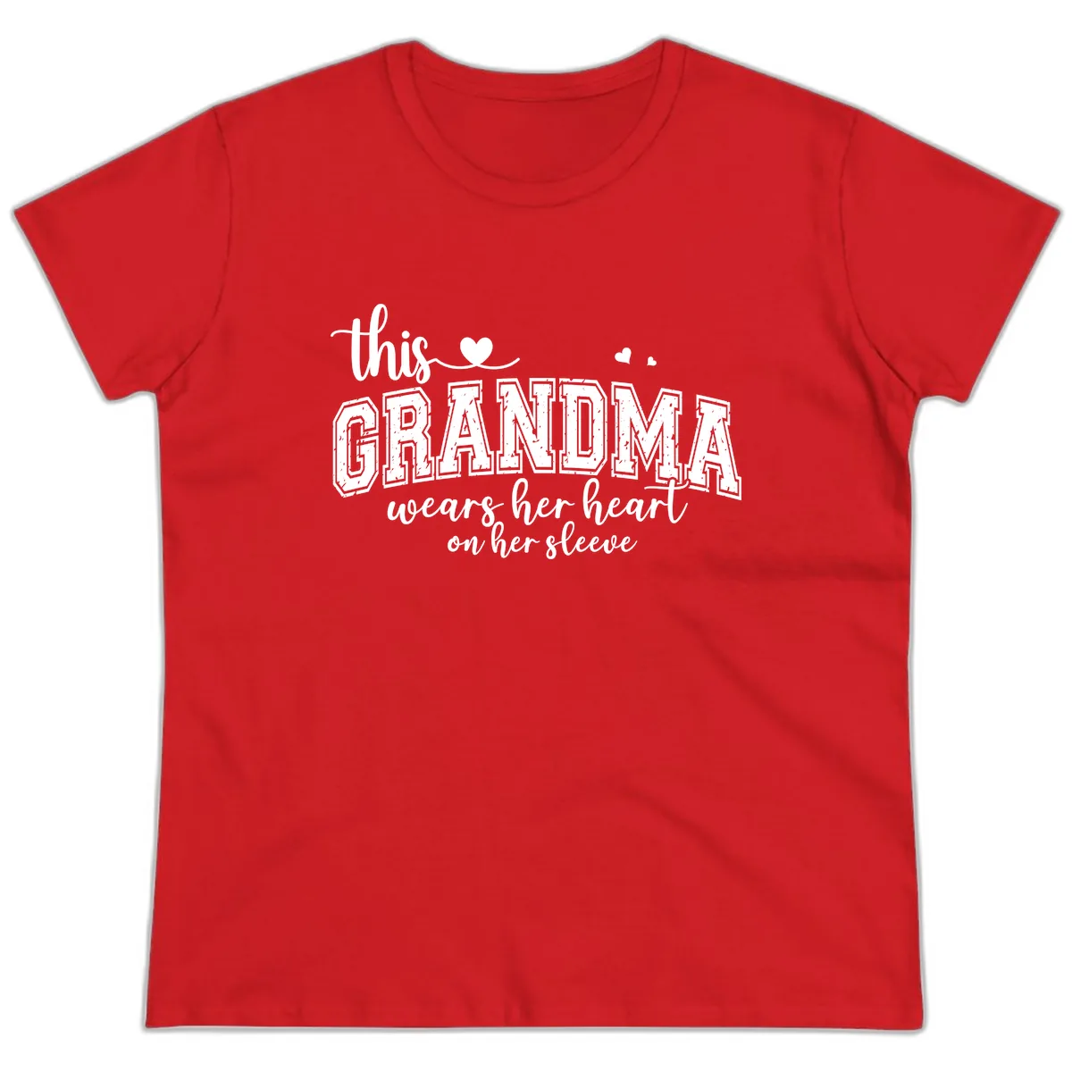 This Grandma Wears Her Heart On Her Sleeve Ladies Tee in Red