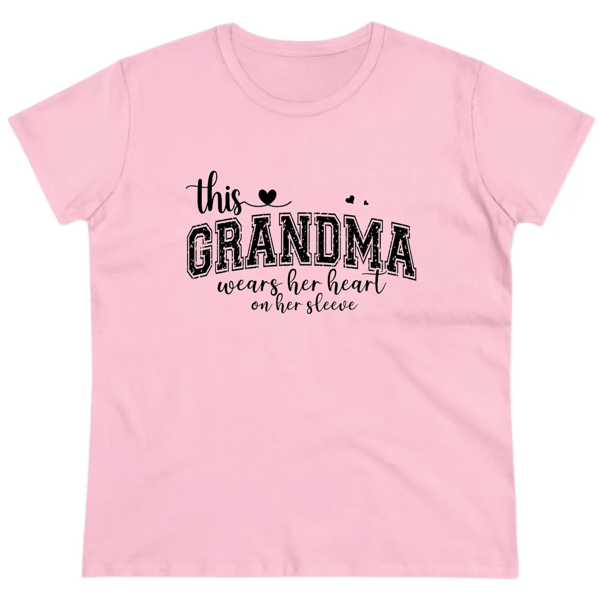 This Grandma Wears Her Heart On Her Sleeve Ladies Tee in Light Pink