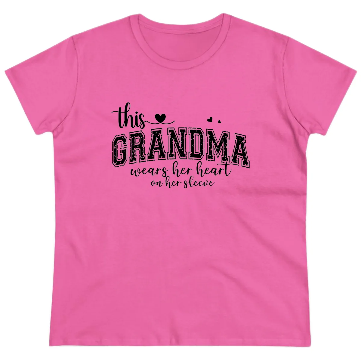 This Grandma Wears Her Heart On Her Sleeve Ladies Tee in Azalea