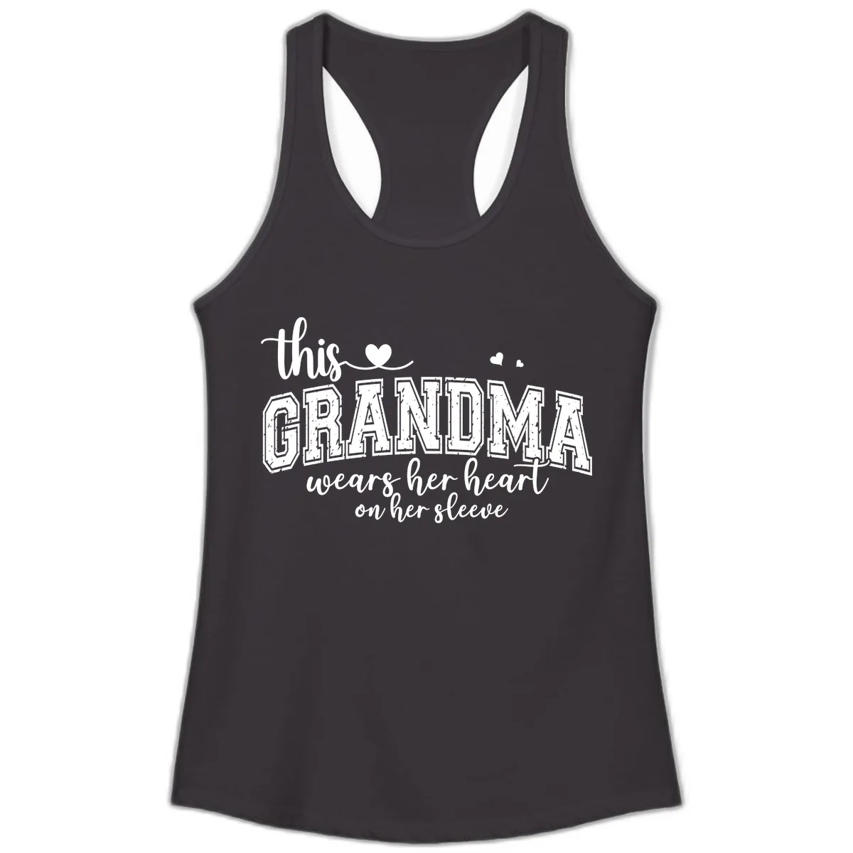 This Grandma Wears Her Heart On Her Sleeve Ladies Tank in Black