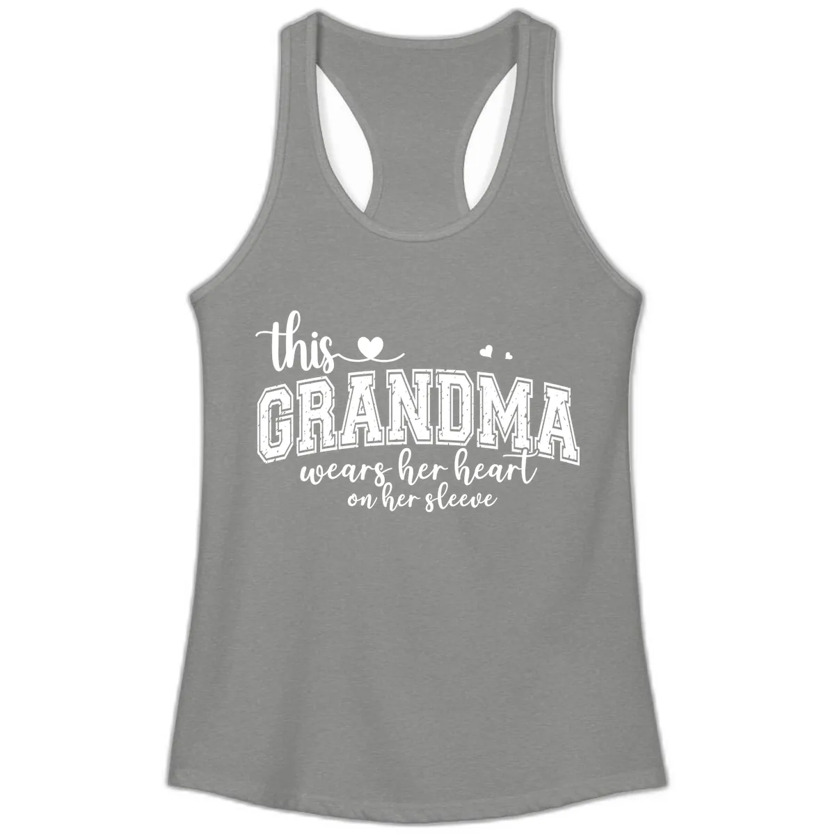This Grandma Wears Her Heart On Her Sleeve Ladies Tank in Heather Grey