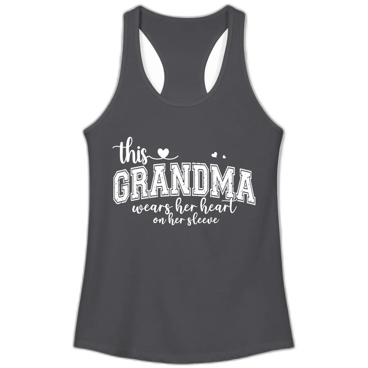 This Grandma Wears Her Heart On Her Sleeve Ladies Tank in Solid Dark Gray