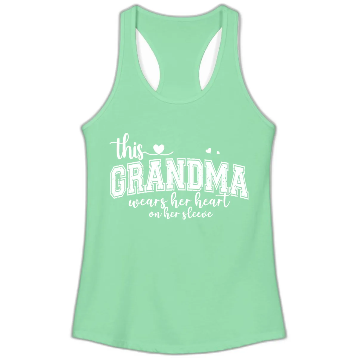 This Grandma Wears Her Heart On Her Sleeve Ladies Tank in Solid Mint