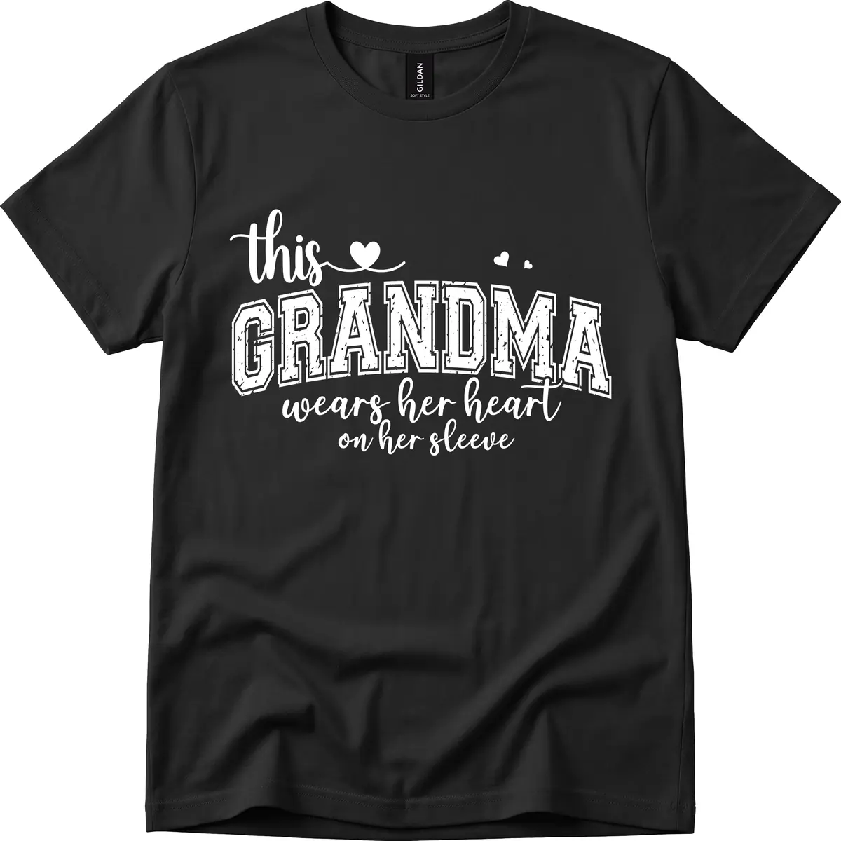 This Grandma Wears Her Heart On Her Sleeve T-Shirt in Black