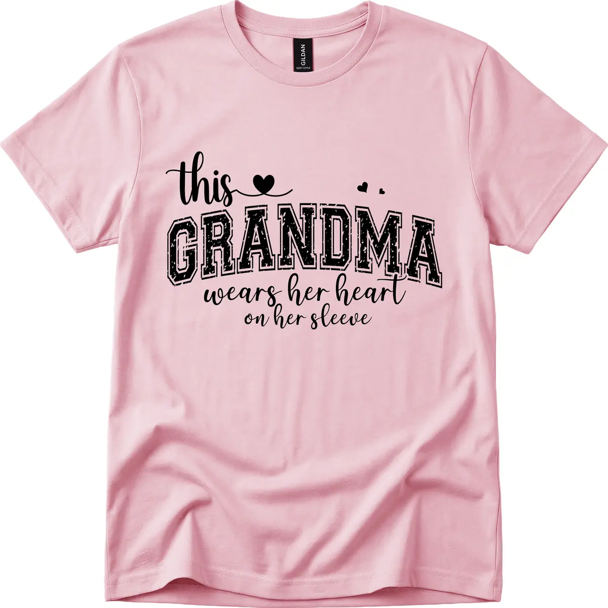 This Grandma Wears Her Heart On Her Sleeve T-Shirt in Light Pink