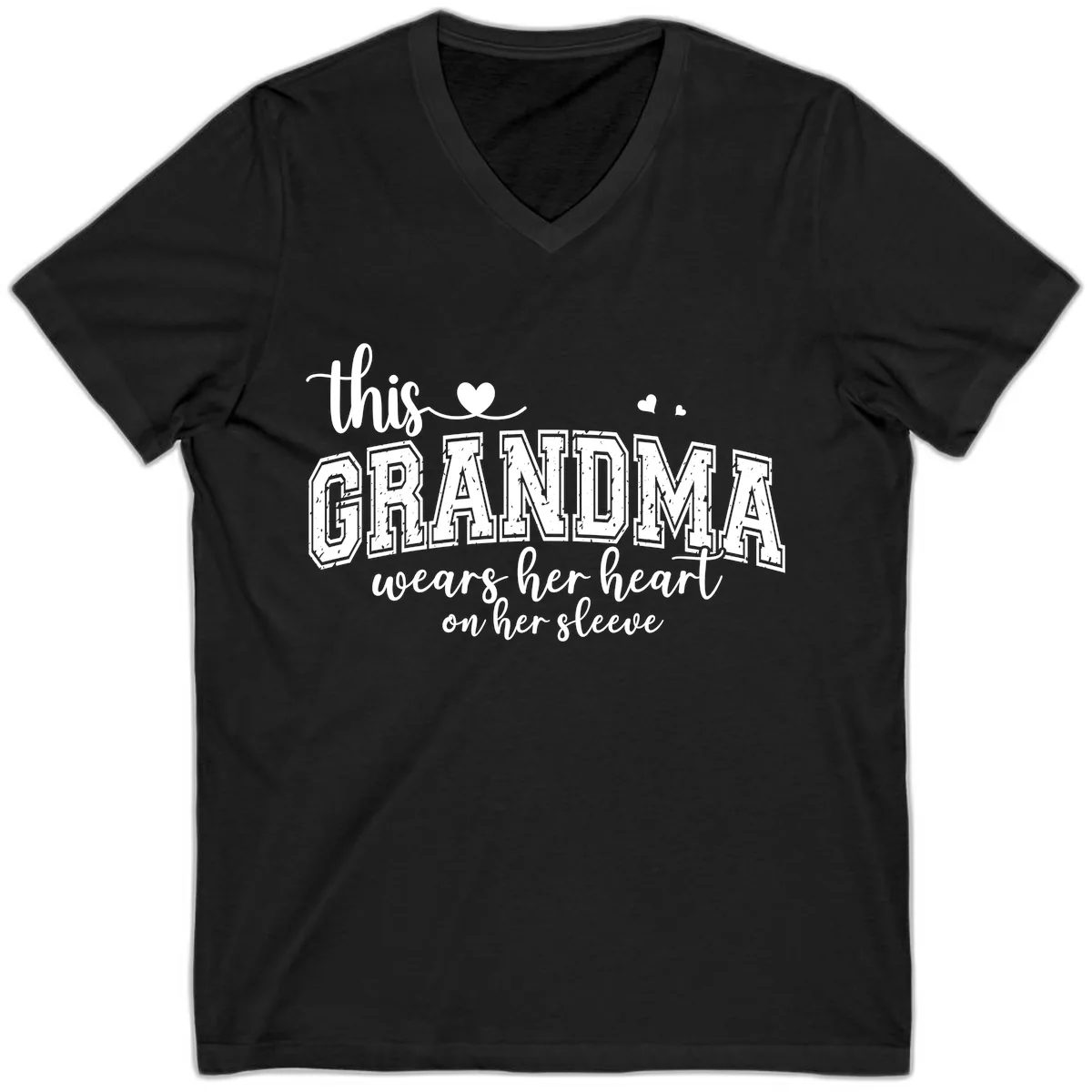 This Grandma Wears Her Heart On Her Sleeve V-Neck in Black