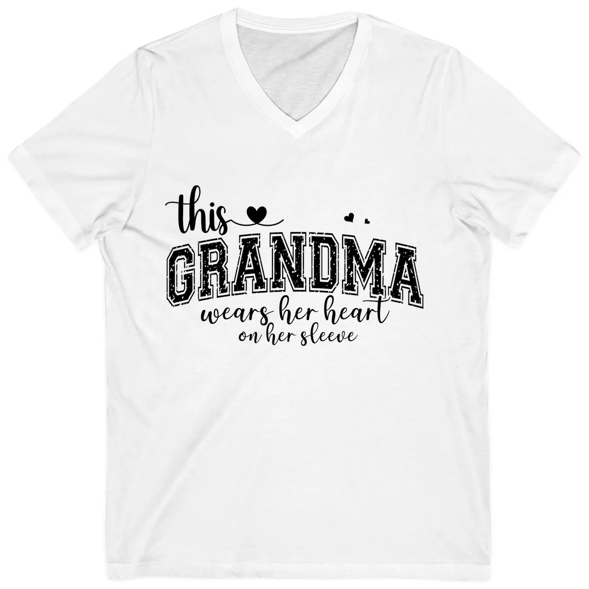 This Grandma Wears Her Heart On Her Sleeve V-Neck in White