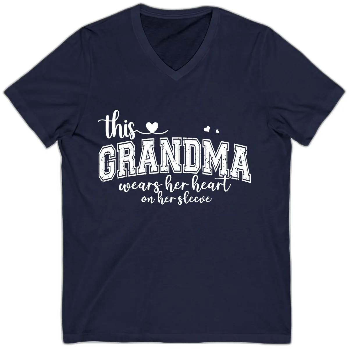 This Grandma Wears Her Heart On Her Sleeve V-Neck in Navy