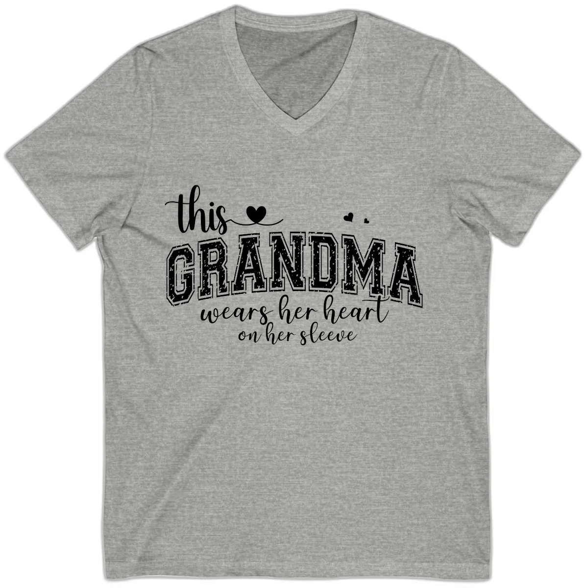 This Grandma Wears Her Heart On Her Sleeve V-Neck in Athletic Heather