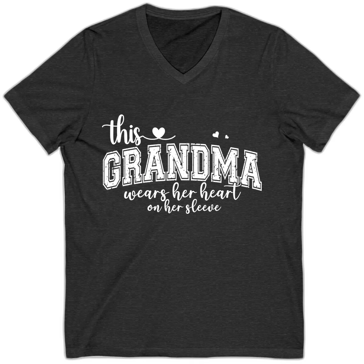 This Grandma Wears Her Heart On Her Sleeve V-Neck in Dark Grey Heather
