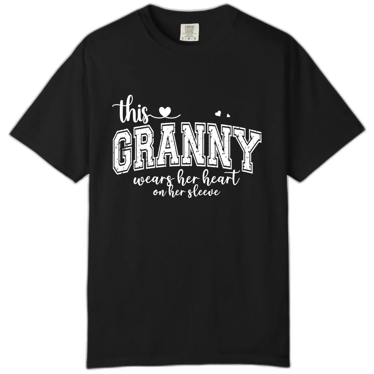 This Granny Wears Her Heart On Her Sleeve Comfort Color in Black