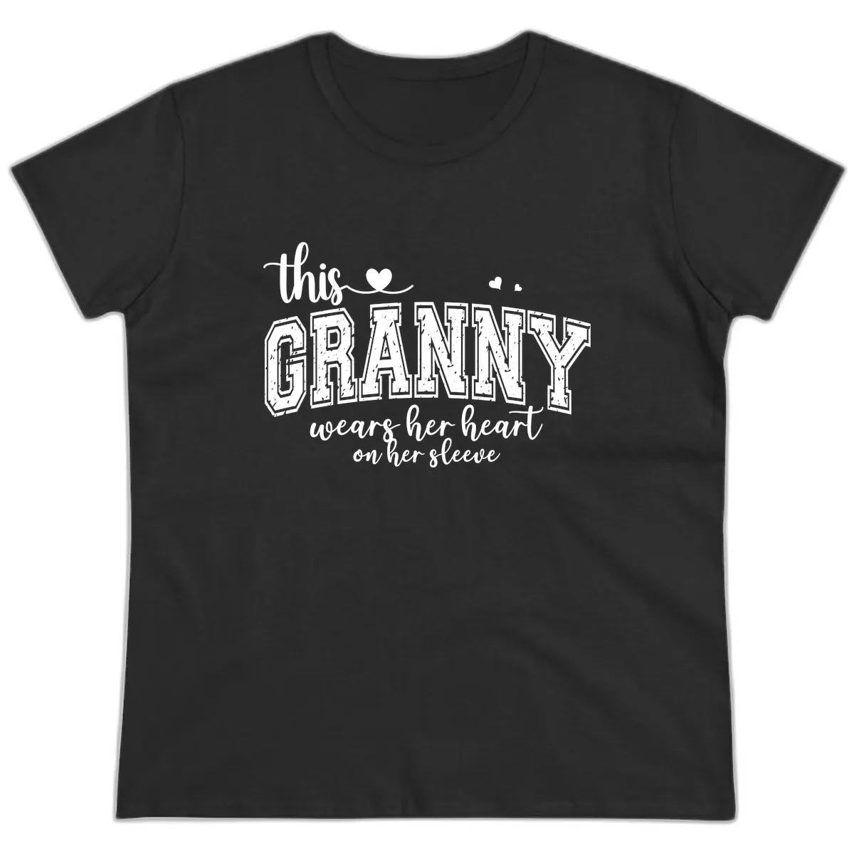 This Granny Wears Her Heart On Her Sleeve Ladies Tee in Black