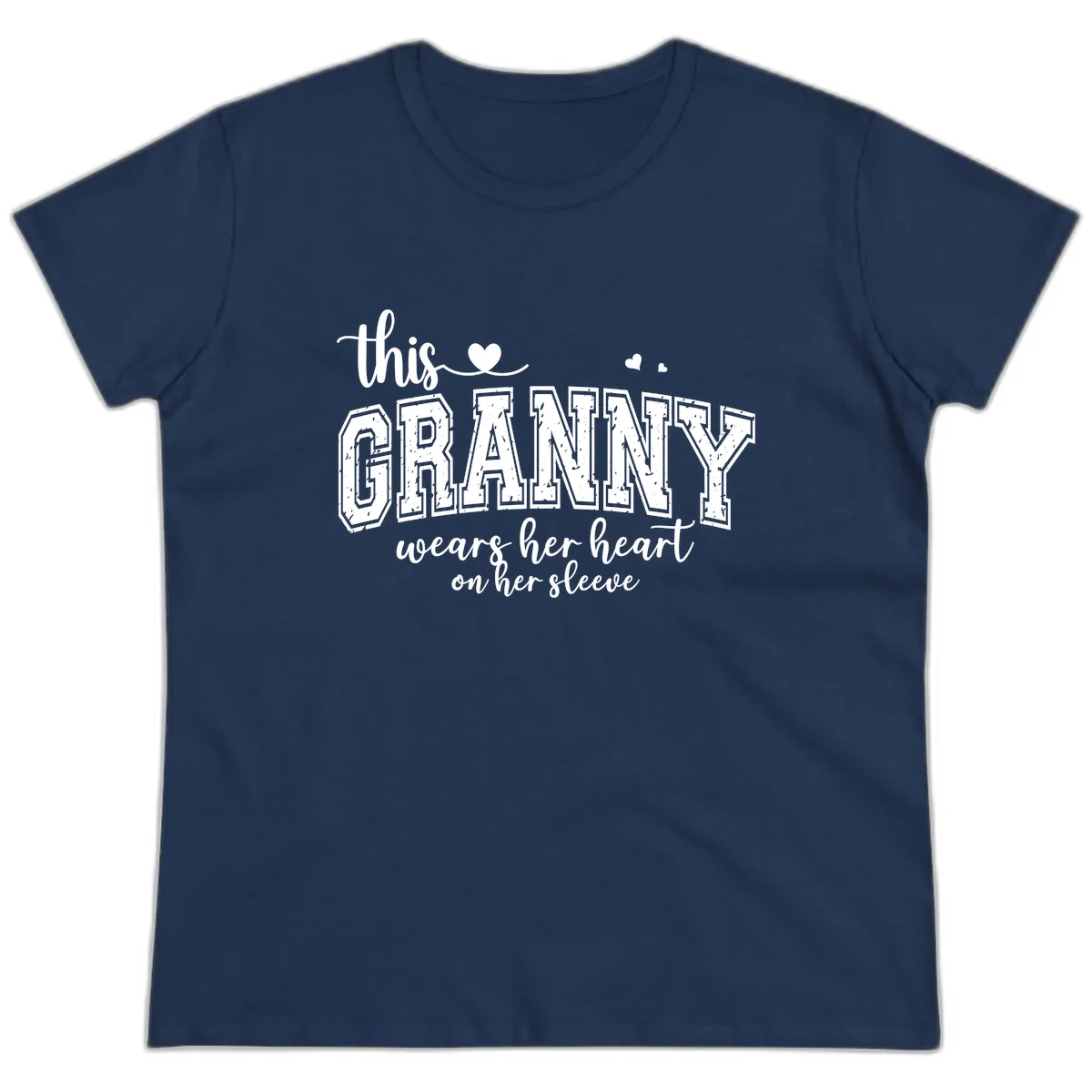 This Granny Wears Her Heart On Her Sleeve Ladies Tee in Navy