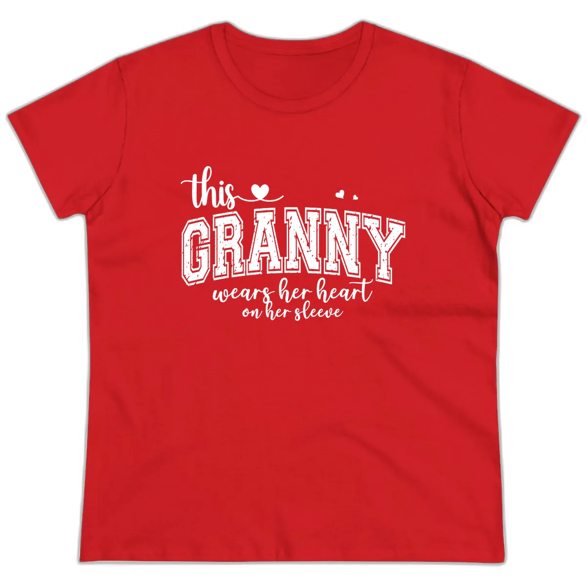 This Granny Wears Her Heart On Her Sleeve Ladies Tee in Red