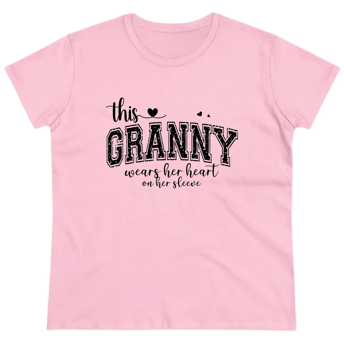 This Granny Wears Her Heart On Her Sleeve Ladies Tee in Light Pink
