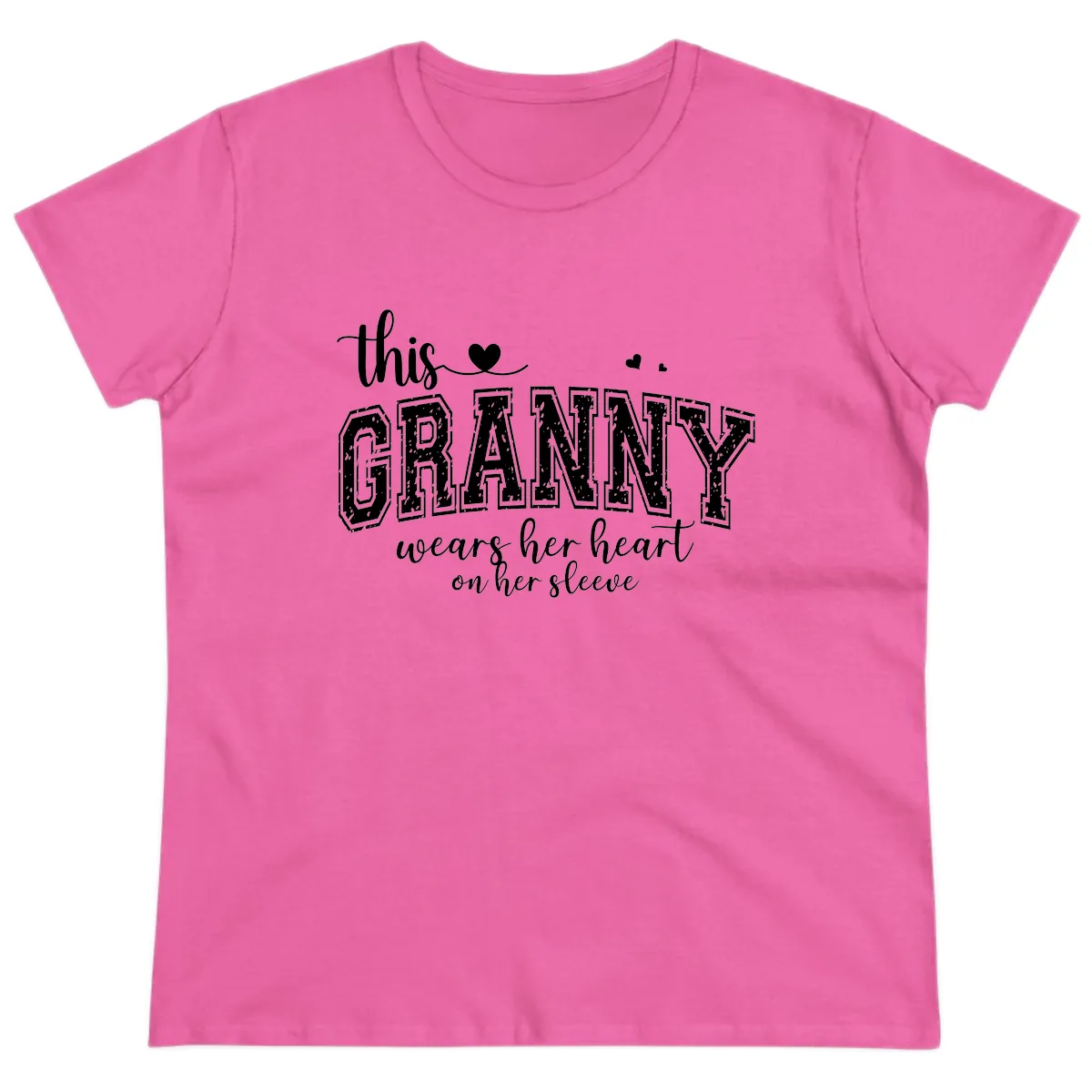 This Granny Wears Her Heart On Her Sleeve Ladies Tee in Azalea