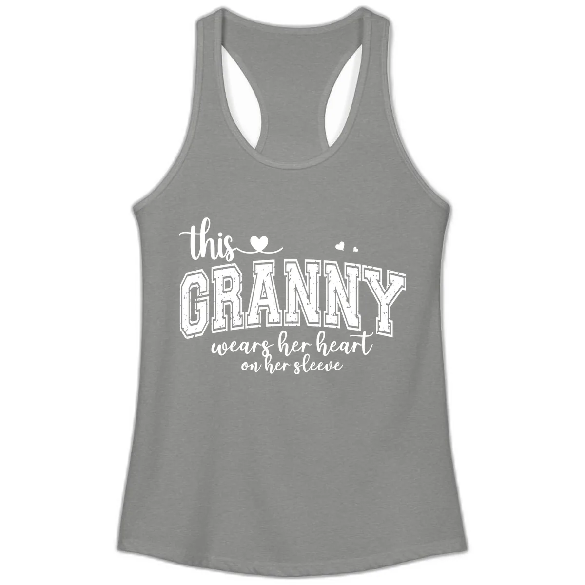 This Granny Wears Her Heart On Her Sleeve Ladies Tank in Heather Grey