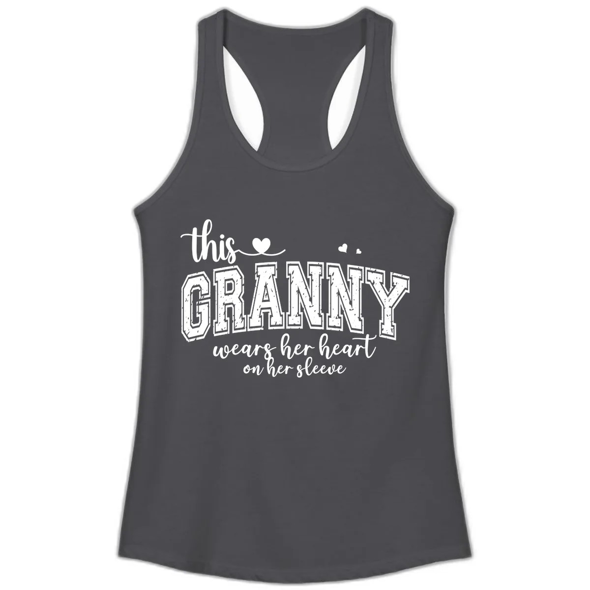 This Granny Wears Her Heart On Her Sleeve Ladies Tank in Solid Dark Gray