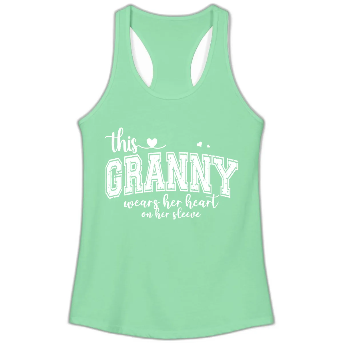 This Granny Wears Her Heart On Her Sleeve Ladies Tank in Solid Mint