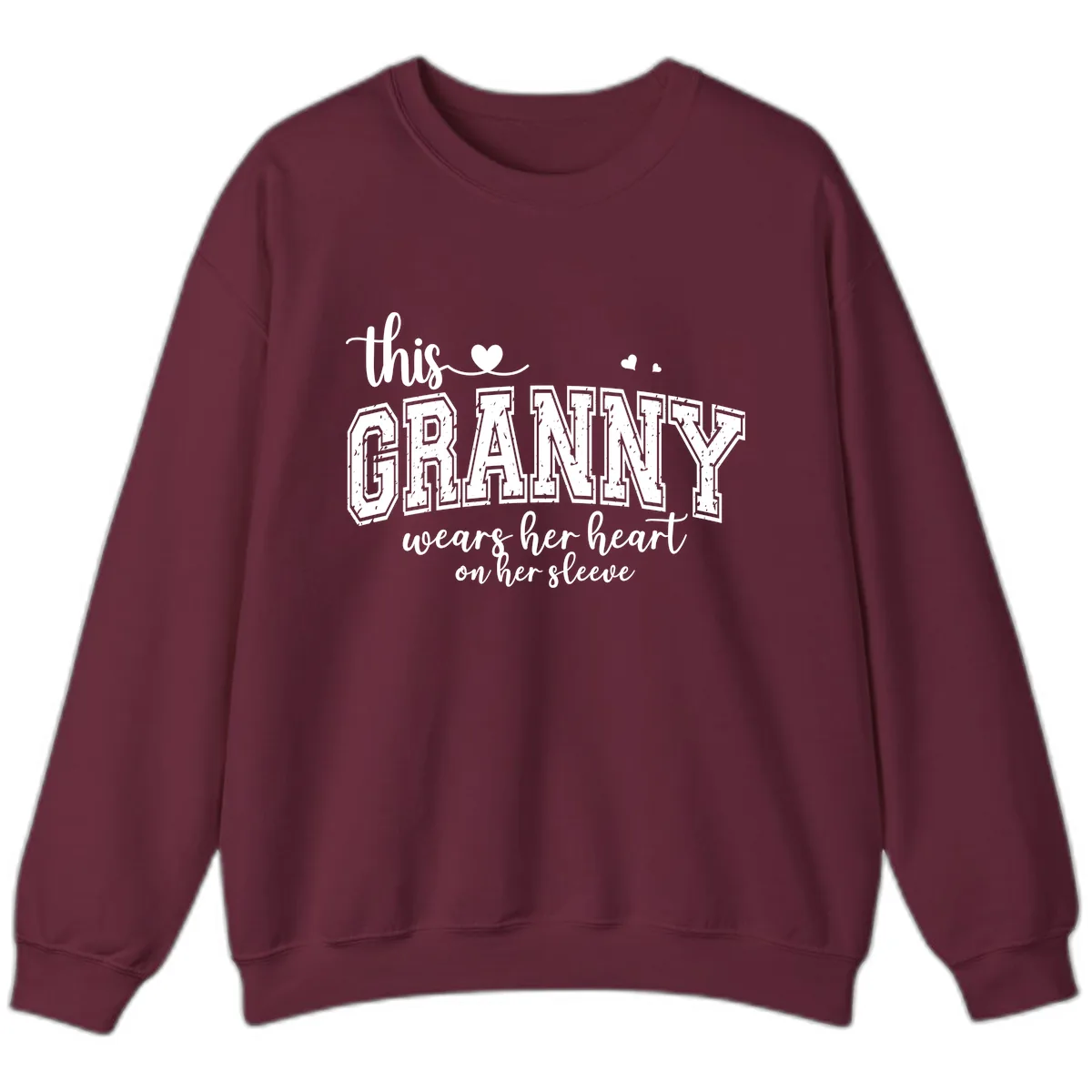 This Granny Wears Her Heart On Her Sleeve Sweatshirt in Maroon