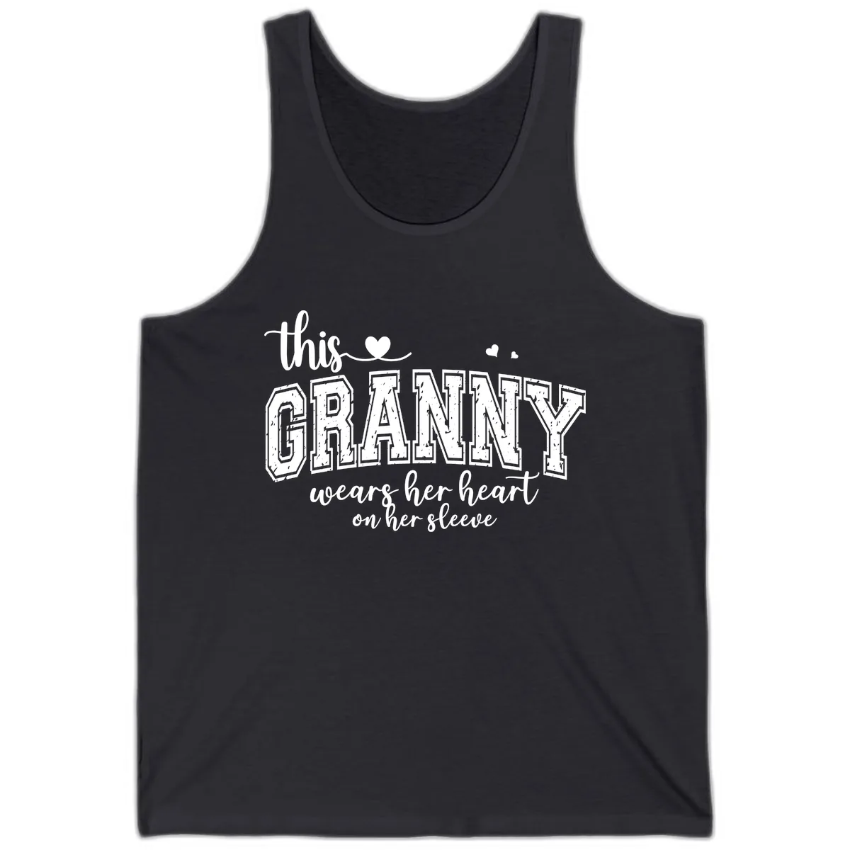 This Granny Wears Her Heart On Her Sleeve Tank in Dark Grey