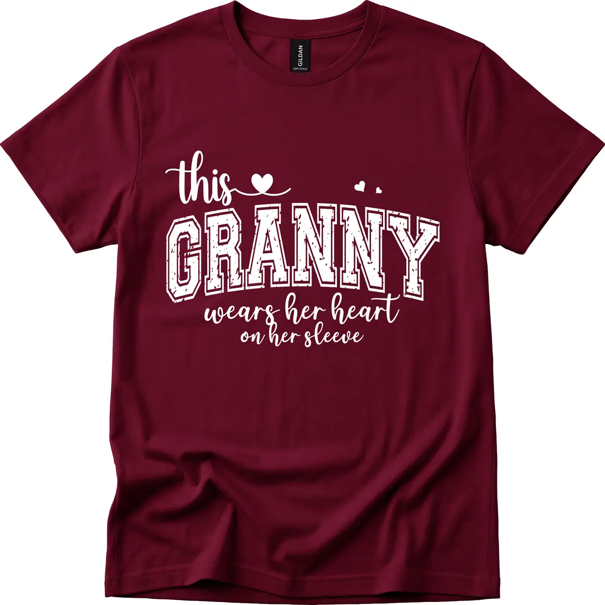 This Granny Wears Her Heart On Her Sleeve T-Shirt in Maroon