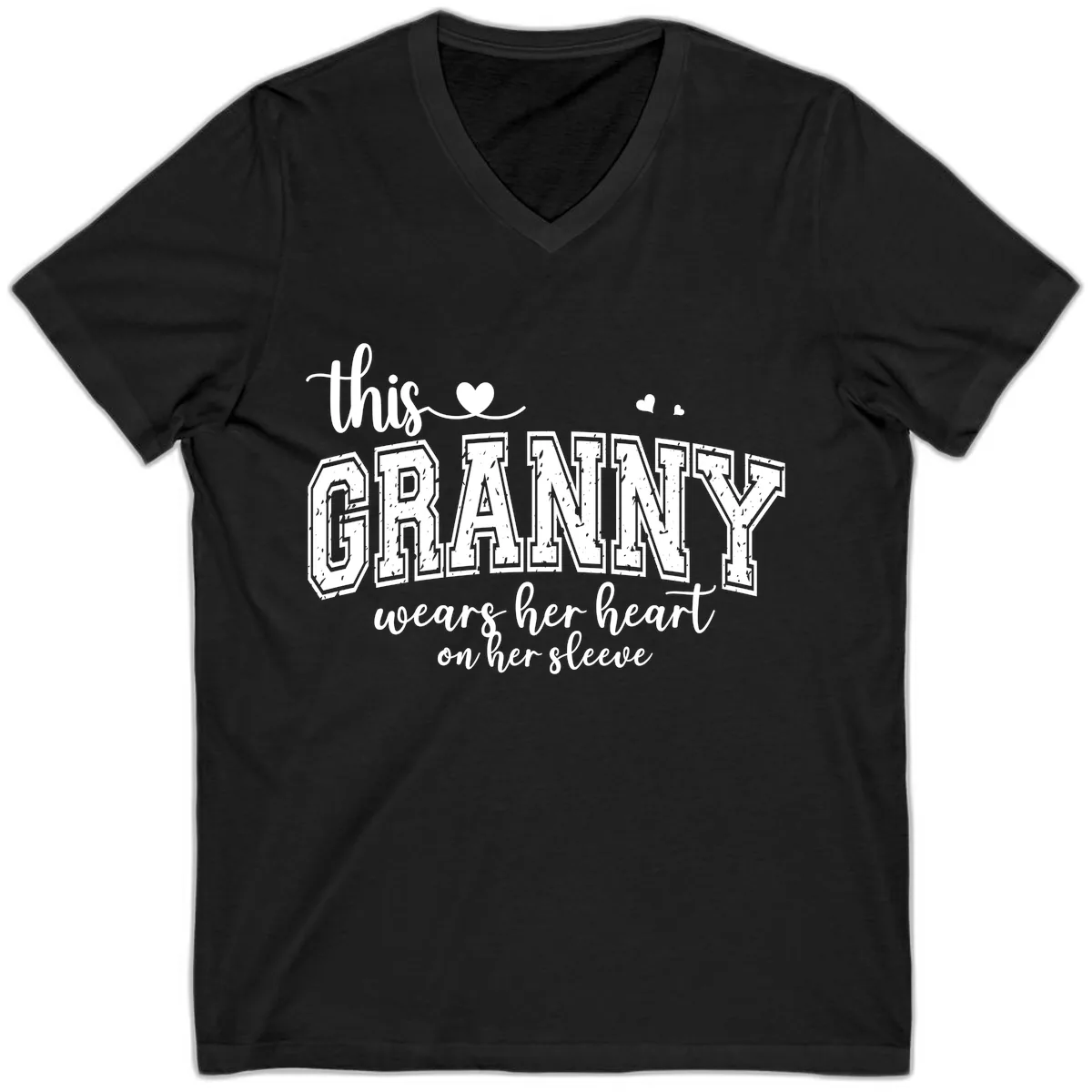 This Granny Wears Her Heart On Her Sleeve V-Neck in Black