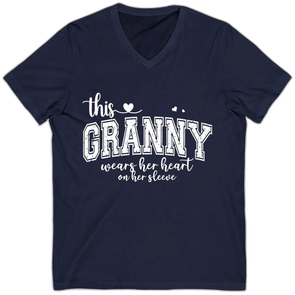 This Granny Wears Her Heart On Her Sleeve V-Neck in Navy