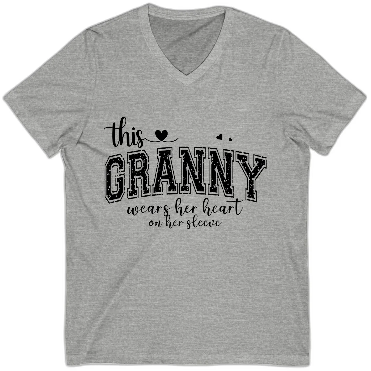 This Granny Wears Her Heart On Her Sleeve V-Neck in Athletic Heather
