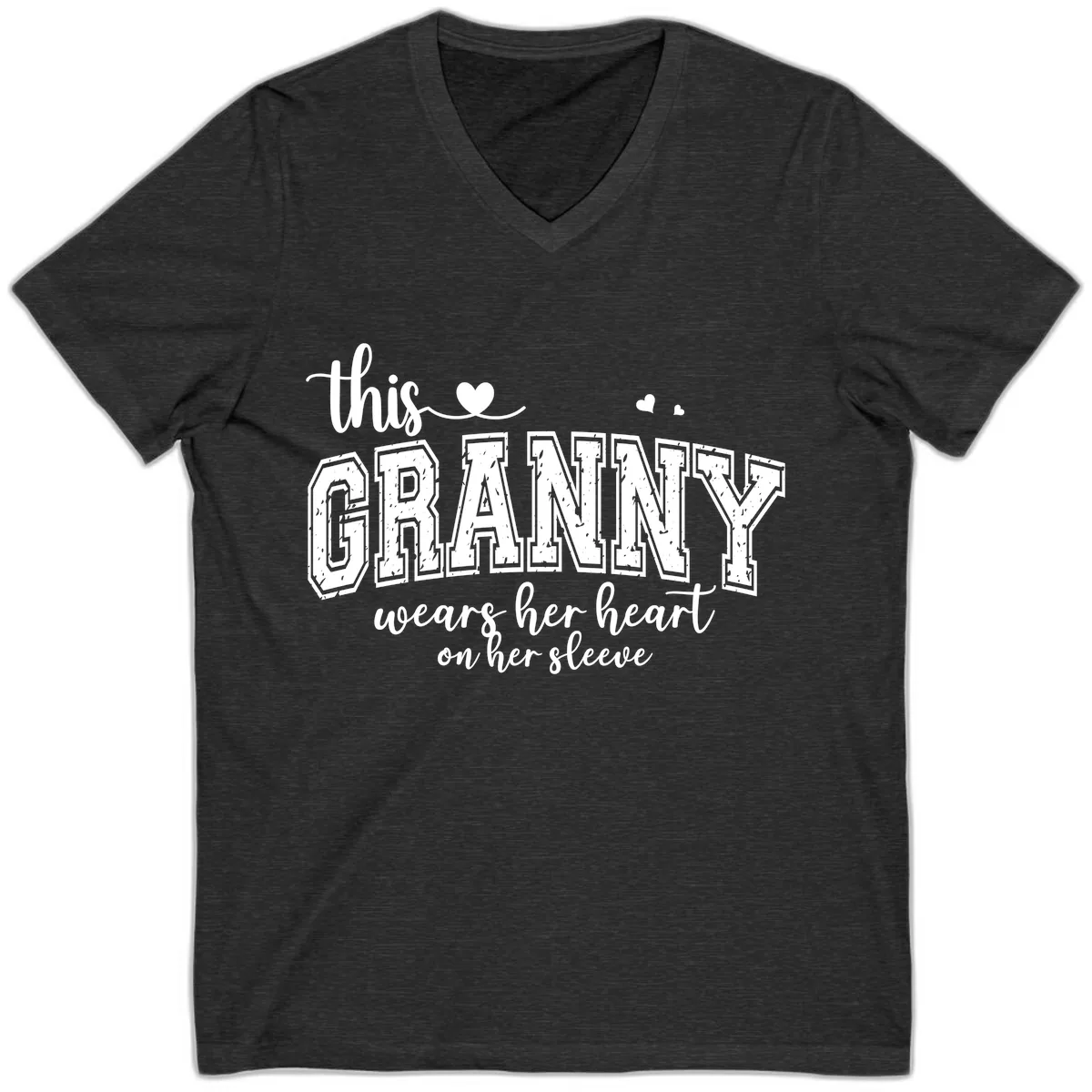 This Granny Wears Her Heart On Her Sleeve V-Neck in Dark Grey Heather