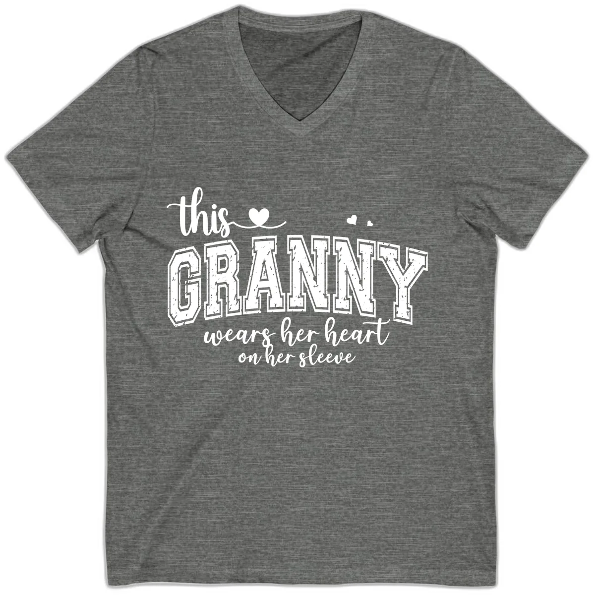 This Granny Wears Her Heart On Her Sleeve V-Neck in Deep Heather
