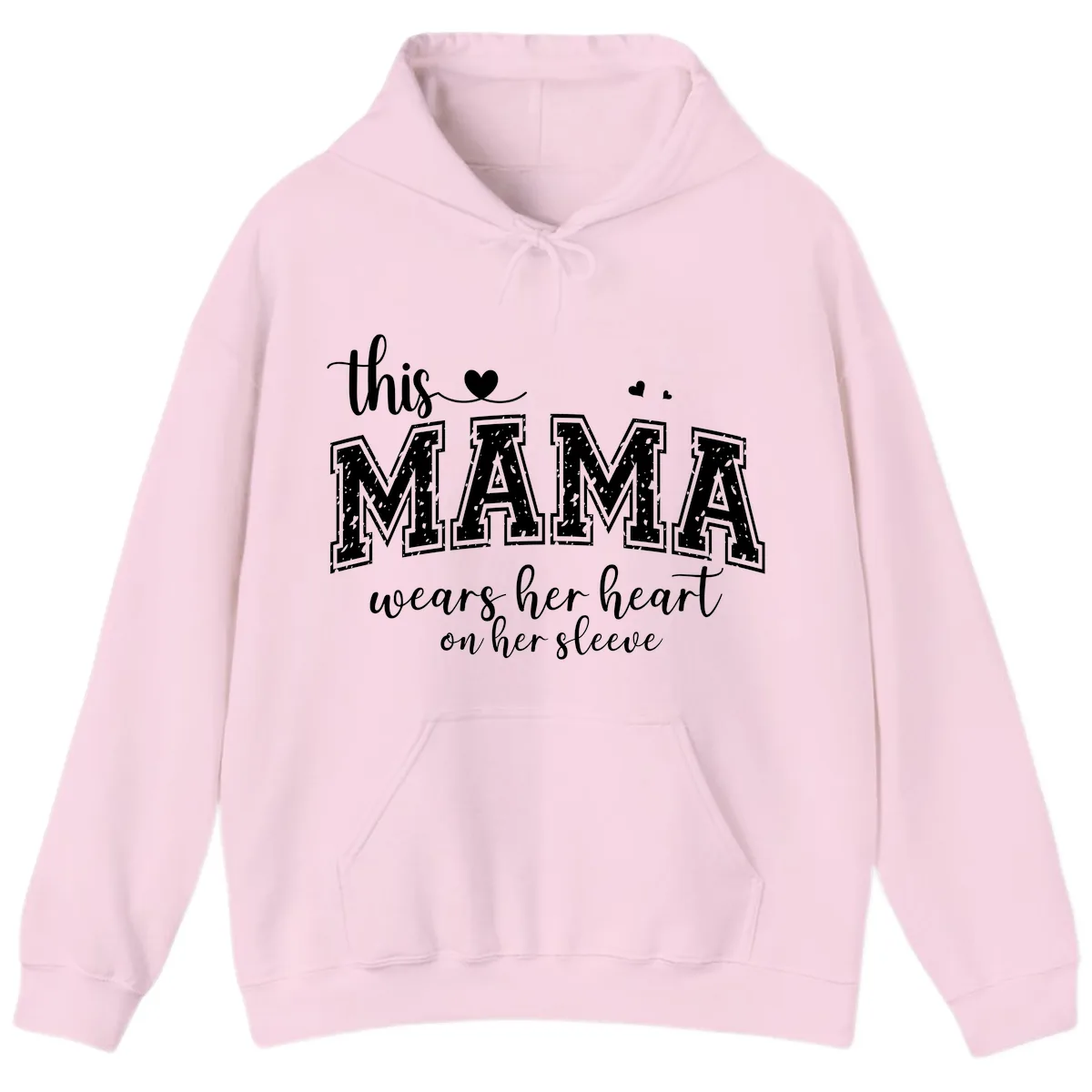 This Mama Wears Her Heart On Her Sleeve Hoodie in Light Pink