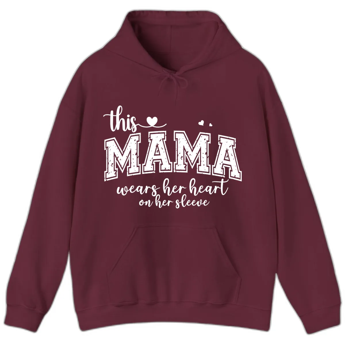 This Mama Wears Her Heart On Her Sleeve Hoodie in Maroon