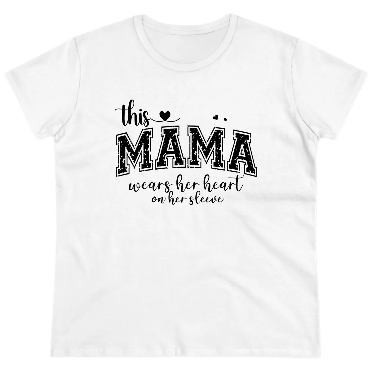 This Mama Wears Her Heart On Her Sleeve Ladies Tee in White