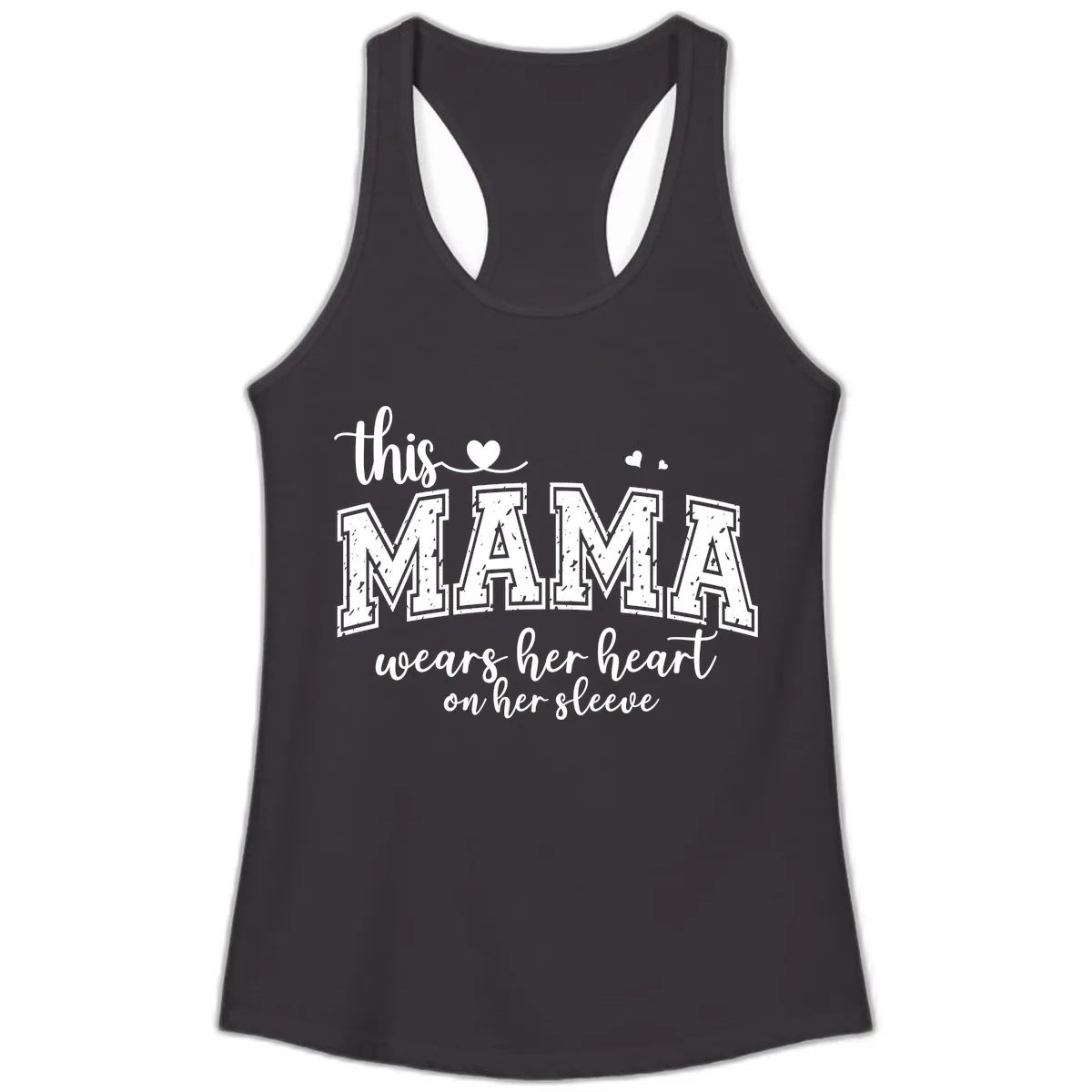 This Mama Wears Her Heart On Her Sleeve Ladies Tank in Black