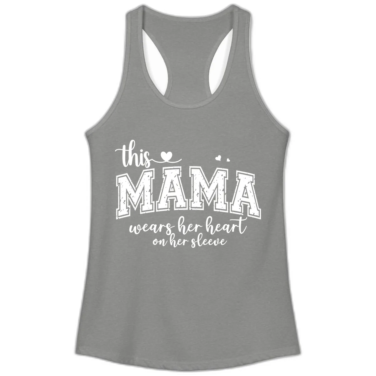 This Mama Wears Her Heart On Her Sleeve Ladies Tank in Heather Grey