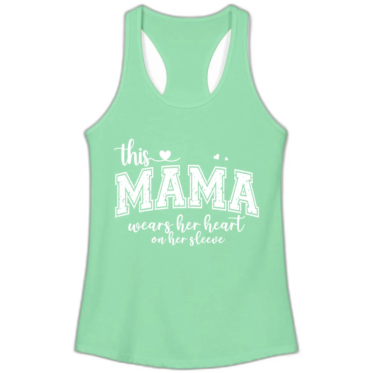This Mama Wears Her Heart On Her Sleeve Ladies Tank in Solid Mint