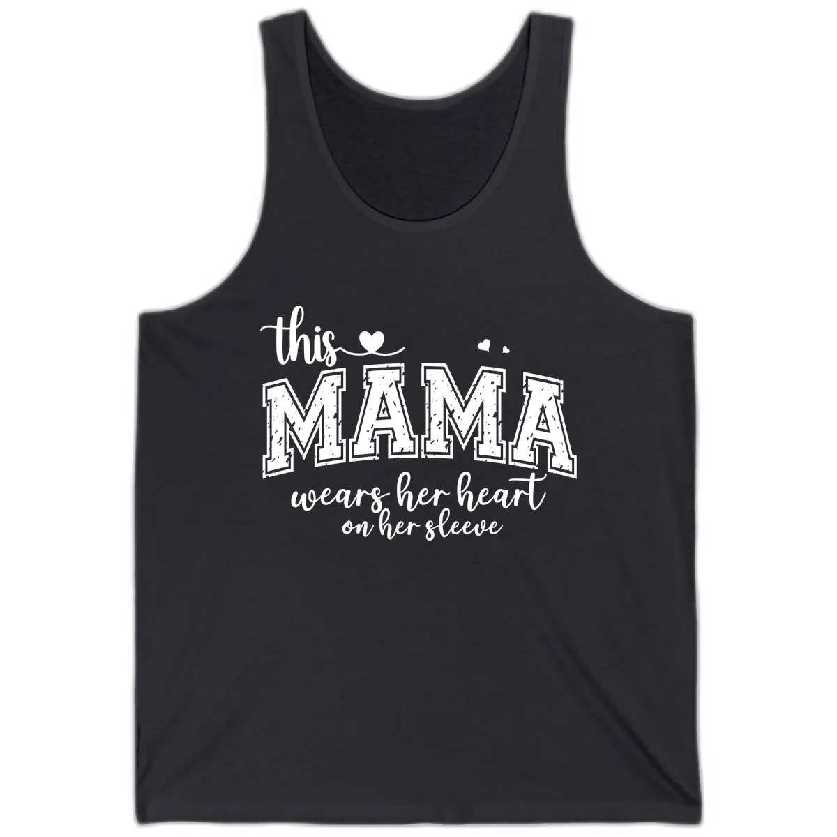 This Mama Wears Her Heart On Her Sleeve Tank in Dark Grey