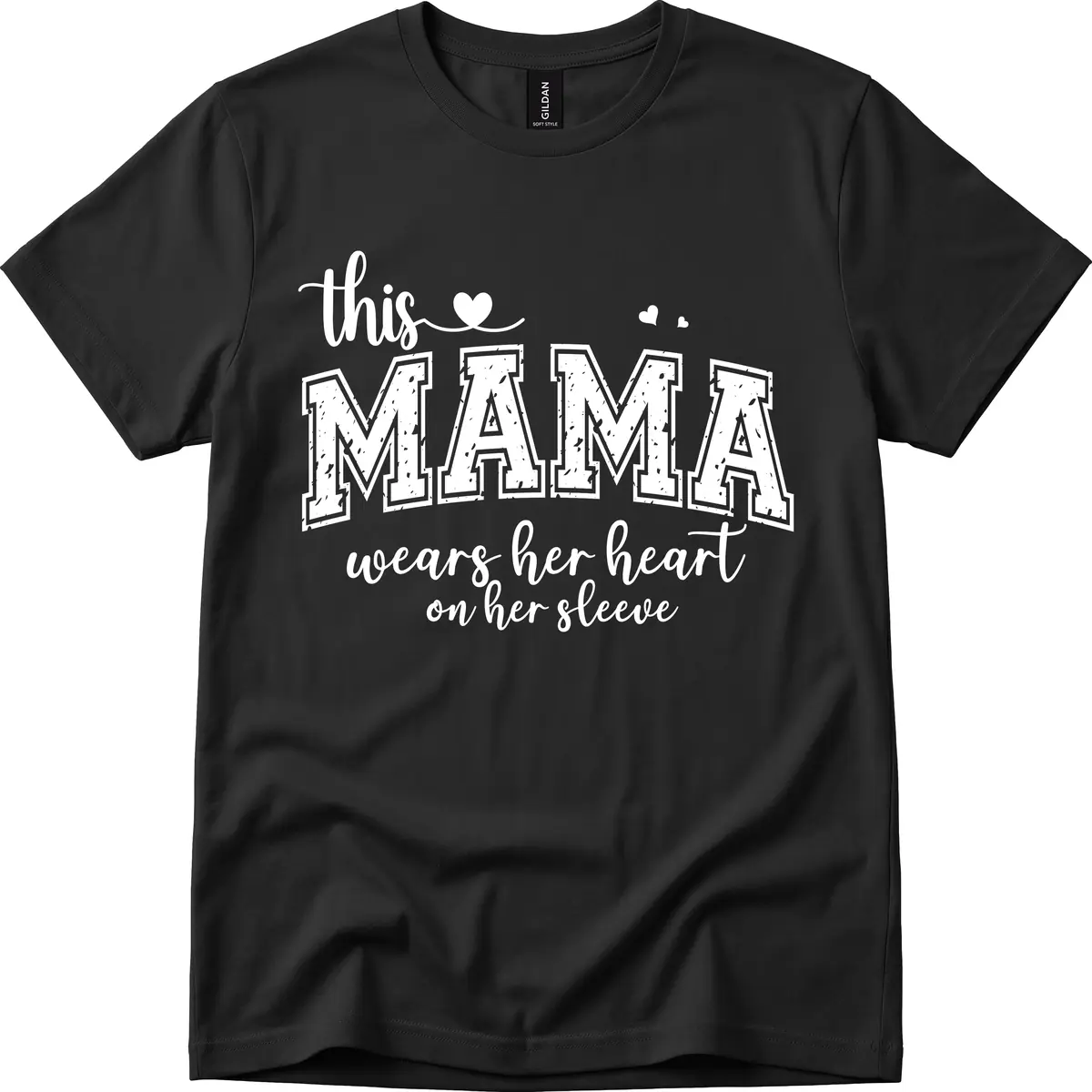 This Mama Wears Her Heart On Her Sleeve T-Shirt in Black