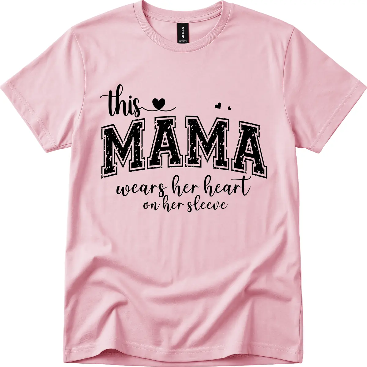 This Mama Wears Her Heart On Her Sleeve T-Shirt in Light Pink