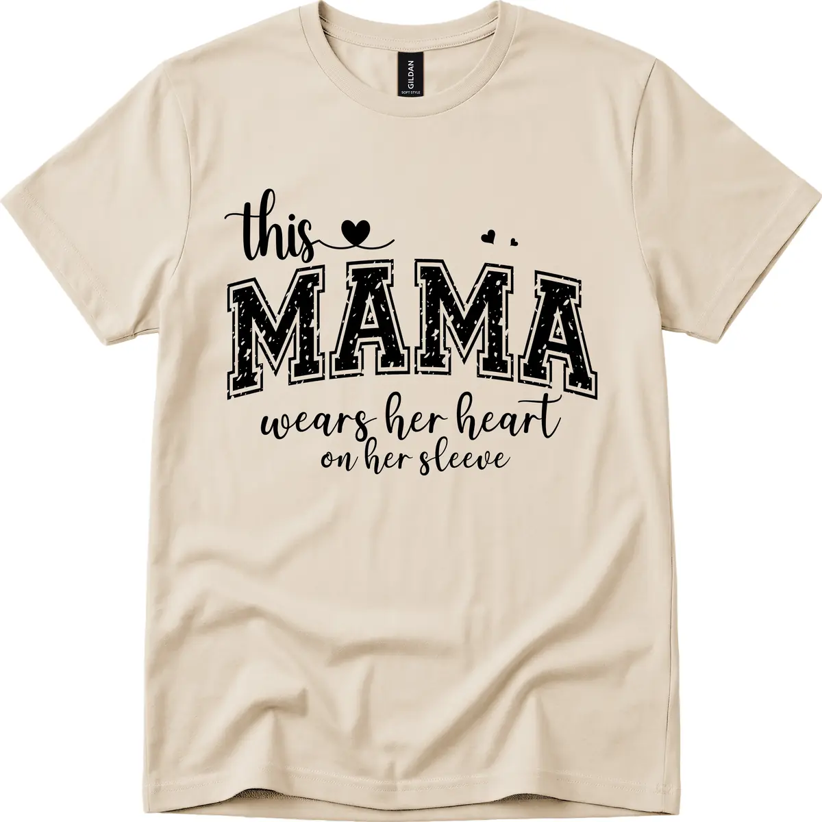 This Mama Wears Her Heart On Her Sleeve T-Shirt in Sand