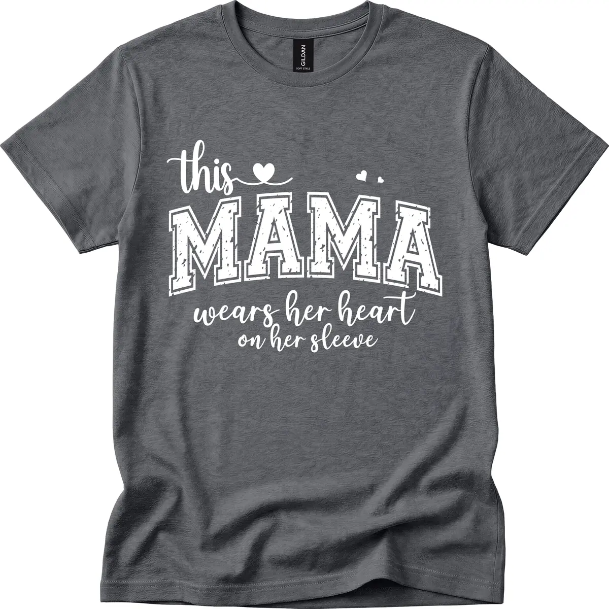 This Mama Wears Her Heart On Her Sleeve T-Shirt in Dark Heather