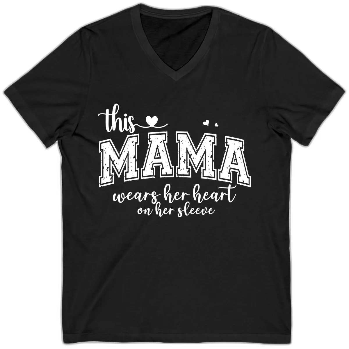 This Mama Wears Her Heart On Her Sleeve V-Neck in Black