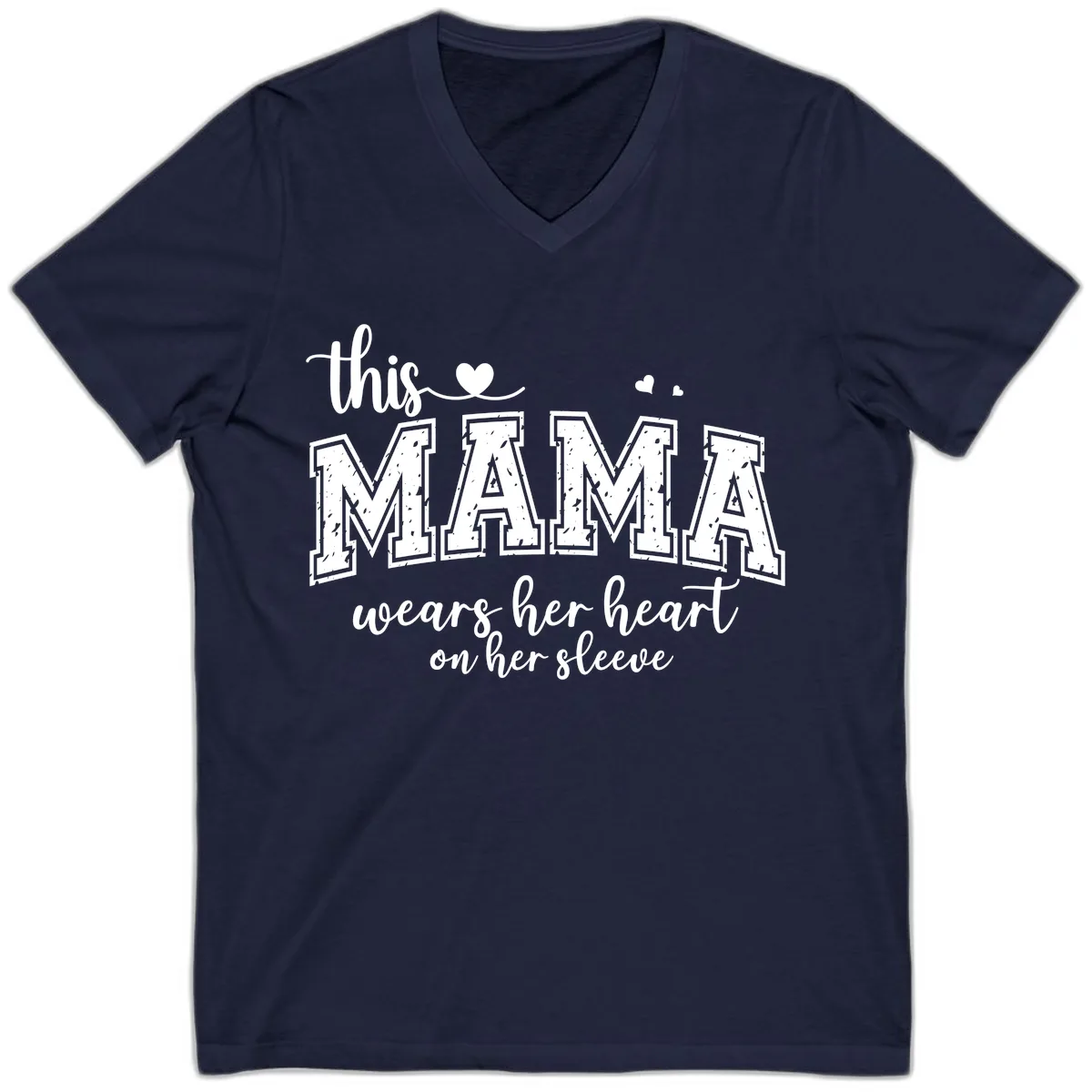 This Mama Wears Her Heart On Her Sleeve V-Neck in Navy
