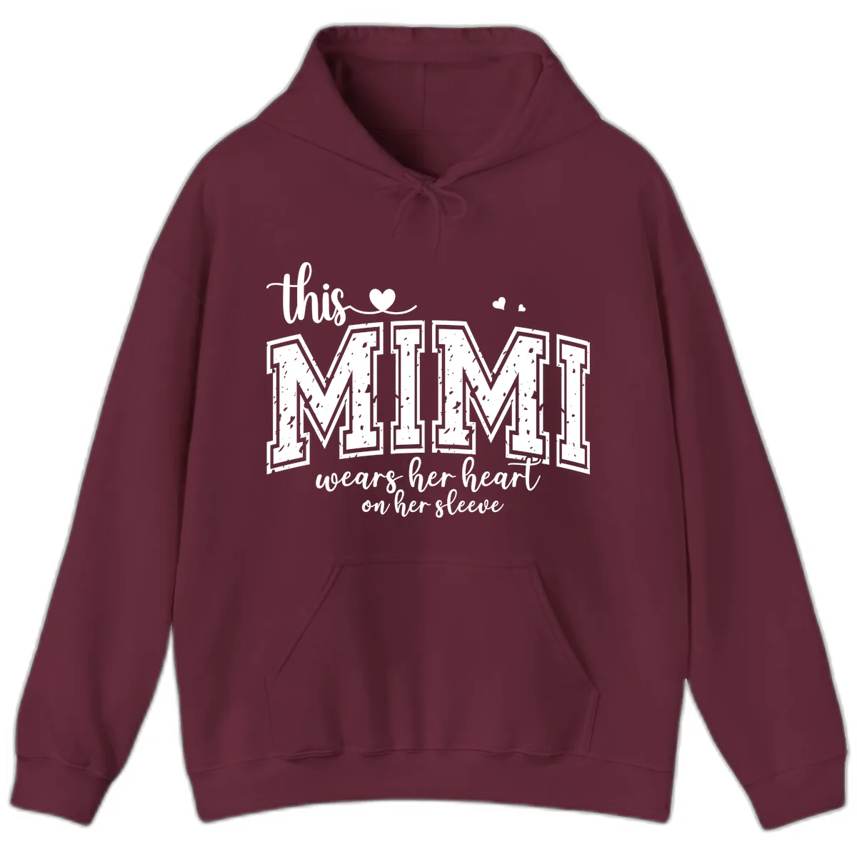 This Mimi Wears Her Heart On Her Sleeve Hoodie in Maroon