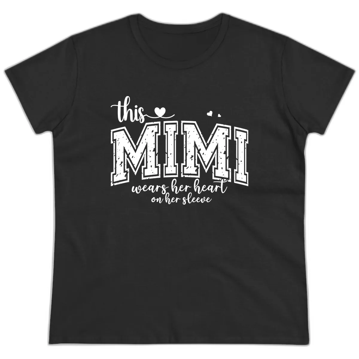 This Mimi Wears Her Heart On Her Sleeve Ladies Tee in Black