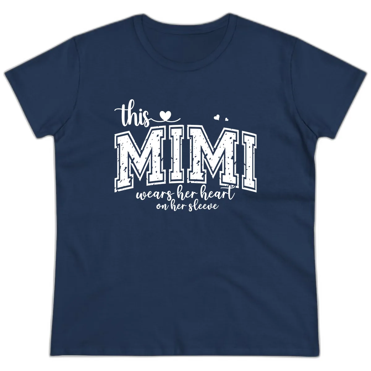 This Mimi Wears Her Heart On Her Sleeve Ladies Tee in Navy