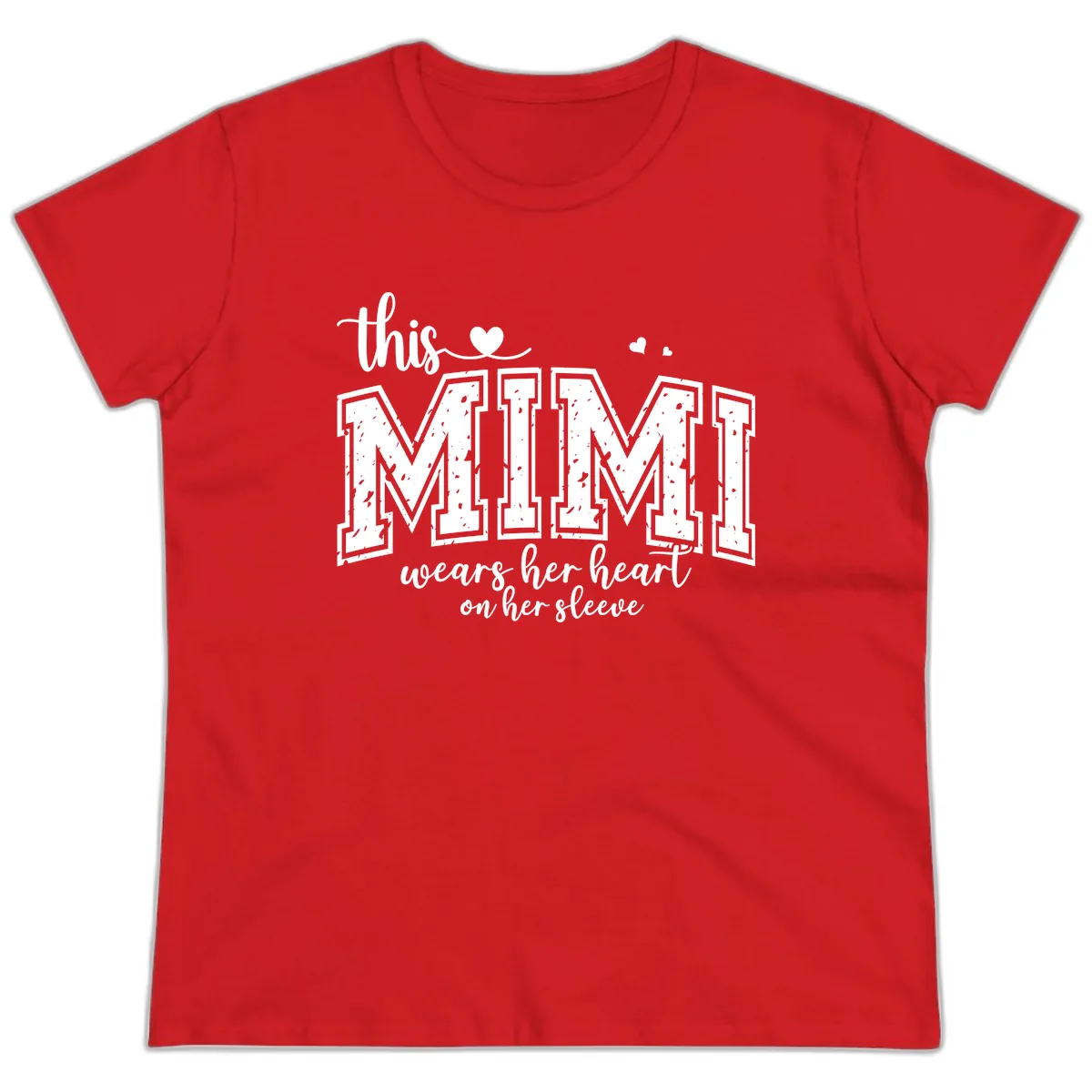 This Mimi Wears Her Heart On Her Sleeve Ladies Tee in Red